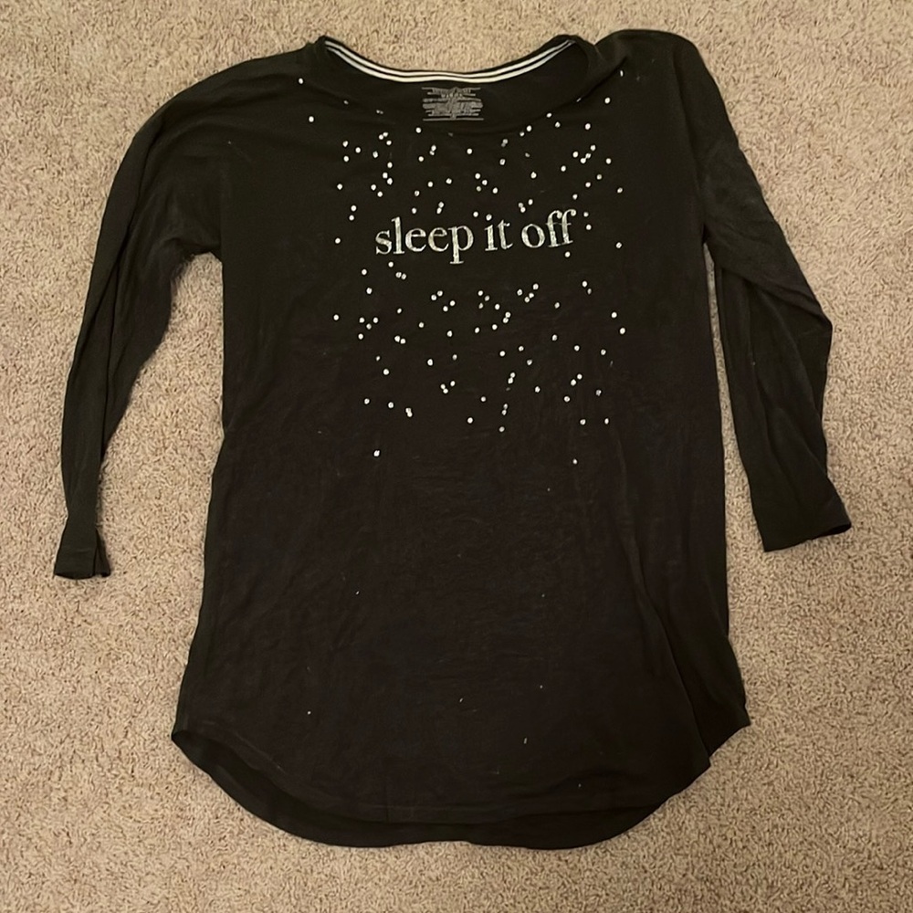 Victoria's Secret Black Long Sleeve with Silver Dots Sleepwear